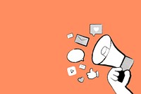 Orange marketing background vector social media advertising megaphone doodle illustration