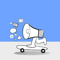 Blue marketing background social media advertising megaphone doodle illustration