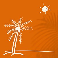 Orange summer background vector with beach doodle graphics