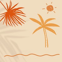 Summer sunset on beige background vector with orange border doodle