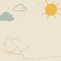 Sunny weather background vector in brown with cute doodle illustrations