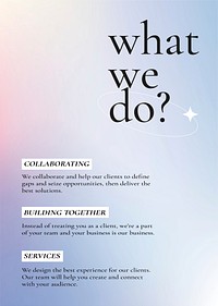 Gradient business poster vector with editable text, what we do