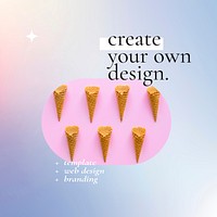 Gradient social media post vector with editable text and ice cream photo