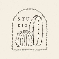 Cute cactus studio logo vector on beige background