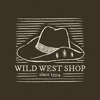 Wild west shop logo vector on dark gray background with cowboy hat illustration