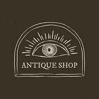 Antique shop logo vector on dark gray background with eye illustration