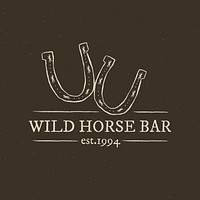 Wildhorse bar logo vector illustration with editable text and doodle horseshoe