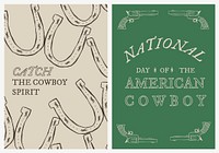 Cowboy themed poster template vector with editable text set