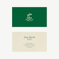 Eco business card template vector with line art logo in earth tone