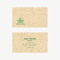 Eco business card template vector with line art logo in earth tone