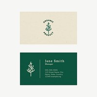 Organic business card template vector with line art logo in earth tone