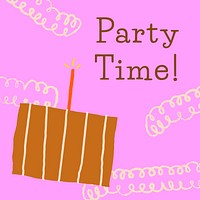 Cute party greeting template vector with doodle cake social media post