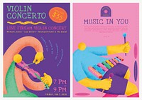 Colorful concert poster template vector with musicians flat graphic