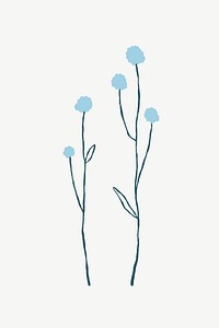 Blue flower branch psd cute doodle illustration