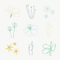 Aesthetic botanical leaves vector doodle illustrations element set