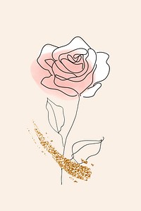 Pink rose floral sticker psd on beige background