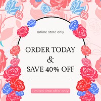 Feminine floral SALE template vector with colorful roses fashion social media ad