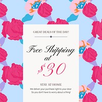 Feminine floral marketing template vector with colorful roses fashion social media ad