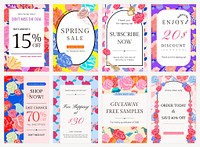 Spring floral SALE template vector with colorful roses fashion ad banner collection