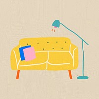 Hand drawn yellow sofa vector furniture in colorful flat graphic style