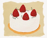 Strawberry cake, ripped paper collage element