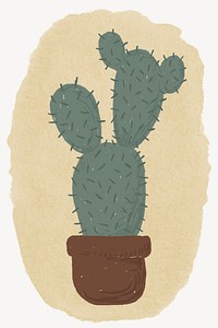 Cactus houseplant, ripped paper collage element