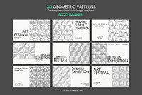 Art exhibition geometric template vector ad banner geometric modern style set