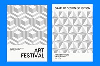 Art exhibition geometric template vector ad poster geometric modern style dual set