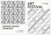 Art exhibition geometric template vector ad poster geometric modern style dual set