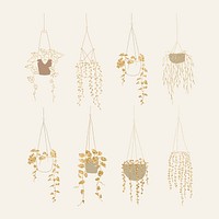 Luxury gold hanging plant vector set