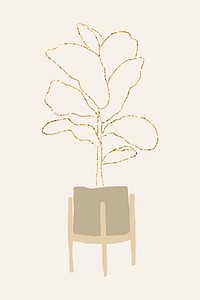 Gold potted plant vector houseplant element graphic