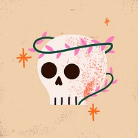 Halloween vector sticker, skull spooky cartoon illustration