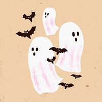 Cartoon white ghosts vector with bats cute hand drawn illustration