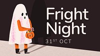 Halloween banner template vector, cute white ghost fright night theme