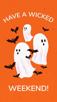 Halloween story template vector, white ghost illustration with greeting