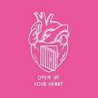 Open heart collage element, retro illustration psd