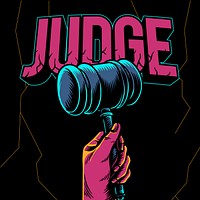 Judge gavel collage element, retro illustration psd