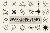 Sparkling stars vector icon set in doodle style