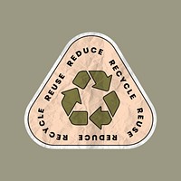 Recycling sticker vector illustration, reuse reduce recycle text in crumpled paper texture