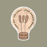 Save energy sticker vector light bulb illustration crumpled paper texture, turn off the light stop energy waste text