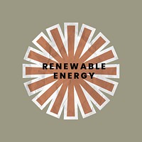 Renewable energy sticker vector solar power illustration in crumpled paper texture