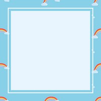 Blue square frame, cute rainbow pattern weather vector clipart