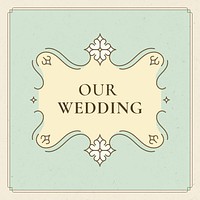 Vintage wedding badge vector on pastel green background