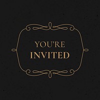 Wedding badge vector gold vintage ornamental style you're invited