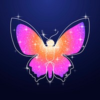 Glitter butterfly sticker, pink colorful aesthetic vector animal illustration