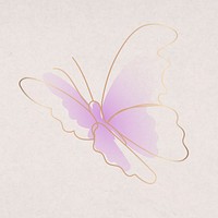 Purple butterfly sticker, aesthetic gradient vector line art design