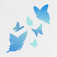 Flying butterfly sticker, blue gradient flat vector animal illustration set