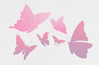 Flying butterfly sticker, pink gradient flat vector animal illustration collection