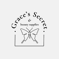 Grace’s Secret butterfly logo template, salon business, creative design vector with slogan