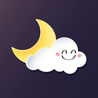 Cute cloud and moon element, cute weather clipart vector on purple background